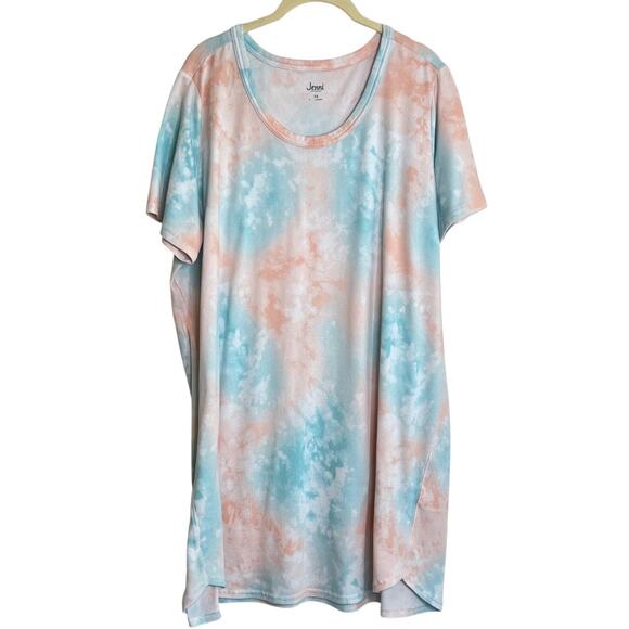 Jenni Intimates Womens Knit Sleepshirt Size 1X Pastel Blue Pink Short Sleeve - Picture 1 of 6